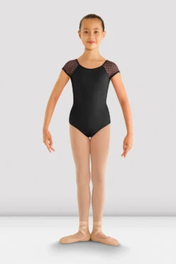 Girls Heart Mesh Cap Sleeve Leotard